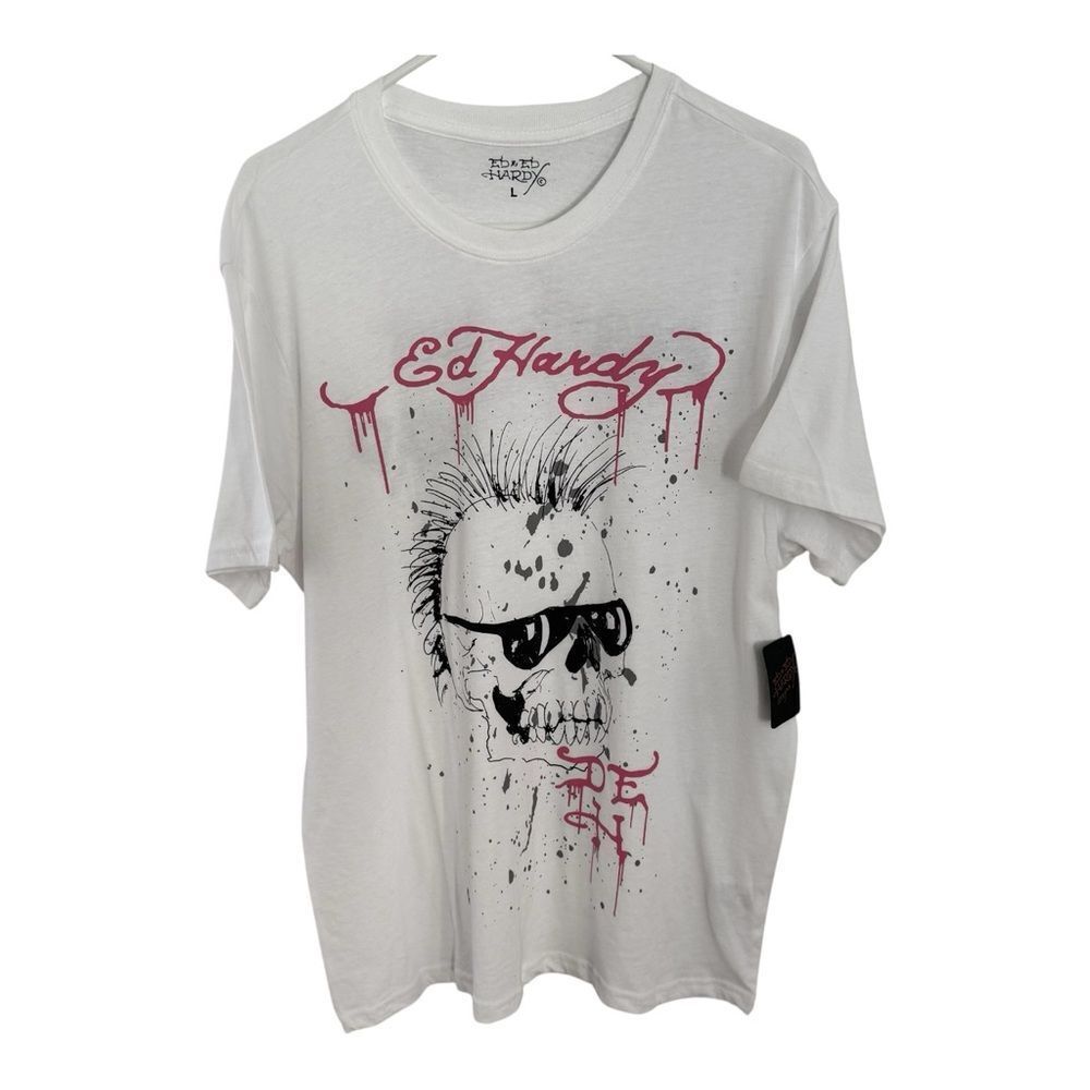 Ed Hardy White Graphic Punks Not Dead  Tee